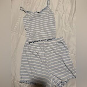 Striped Soft Blue and White Sleepwear Set Size Small